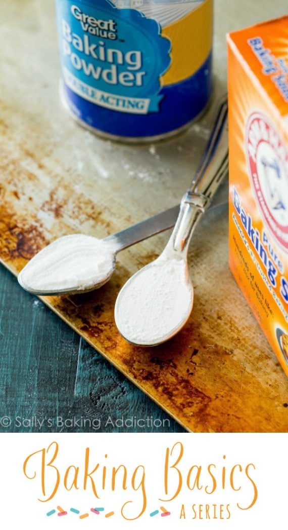 teaspoons of baking powder and baking soda with text overlay that says baking basics a series
