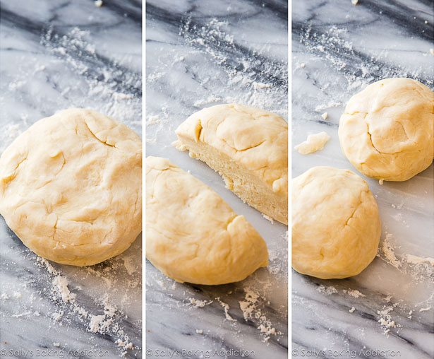 3 images of discs of pie dough