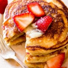 Strawberry Buttermilk Pancakes with Honey Butter