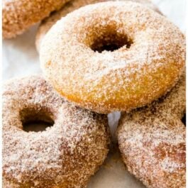 3 images of baked cinnamon sugar donuts