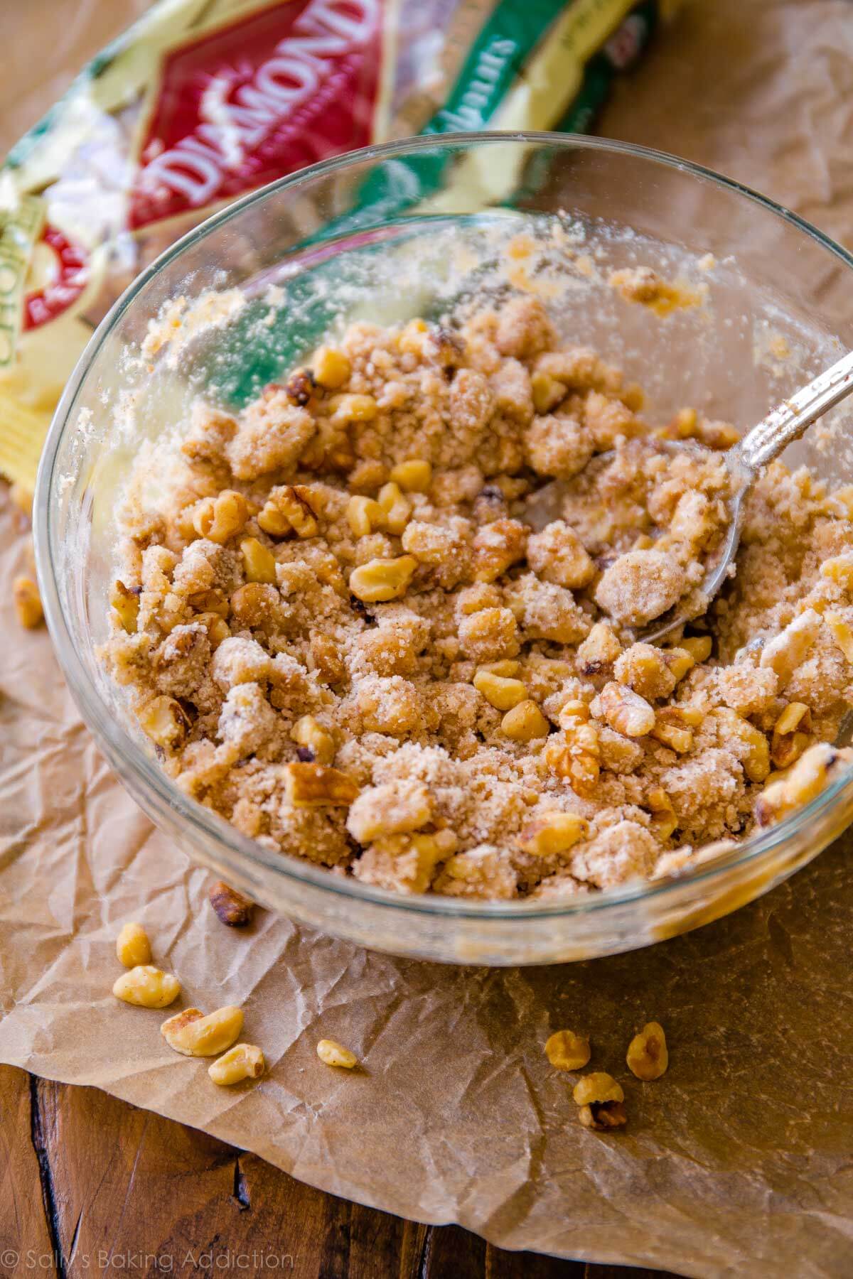 crumble topping in a glass bowl