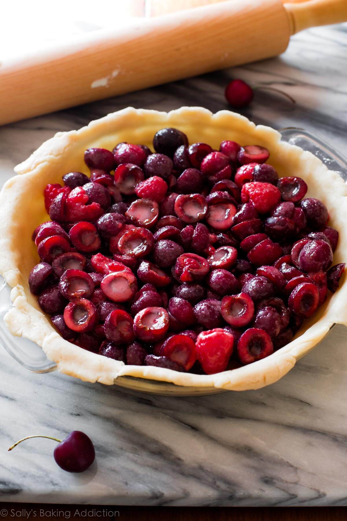 cherry pie filling in a pie dish