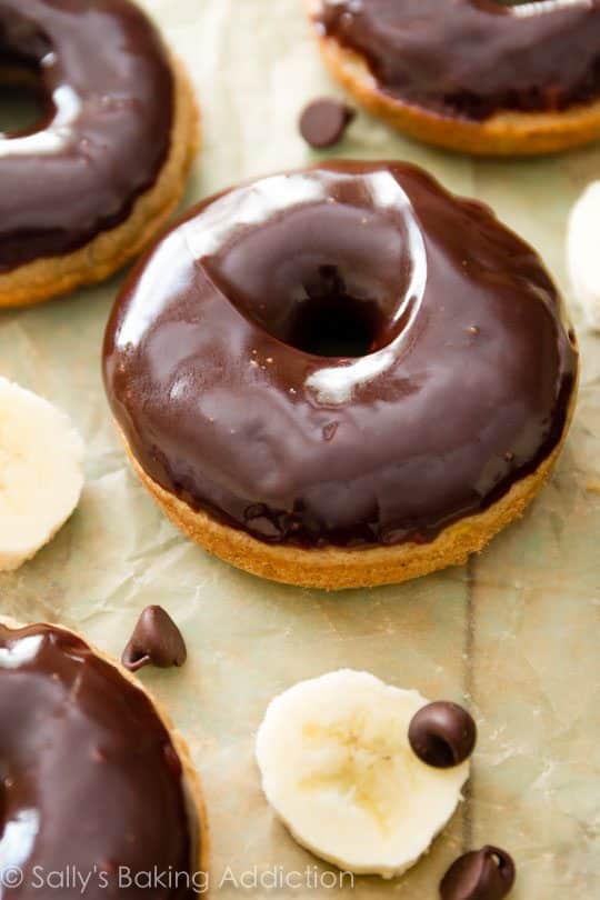 baked banana donuts with chocolate glaze