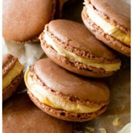 3 images of chocolate peanut butter macarons