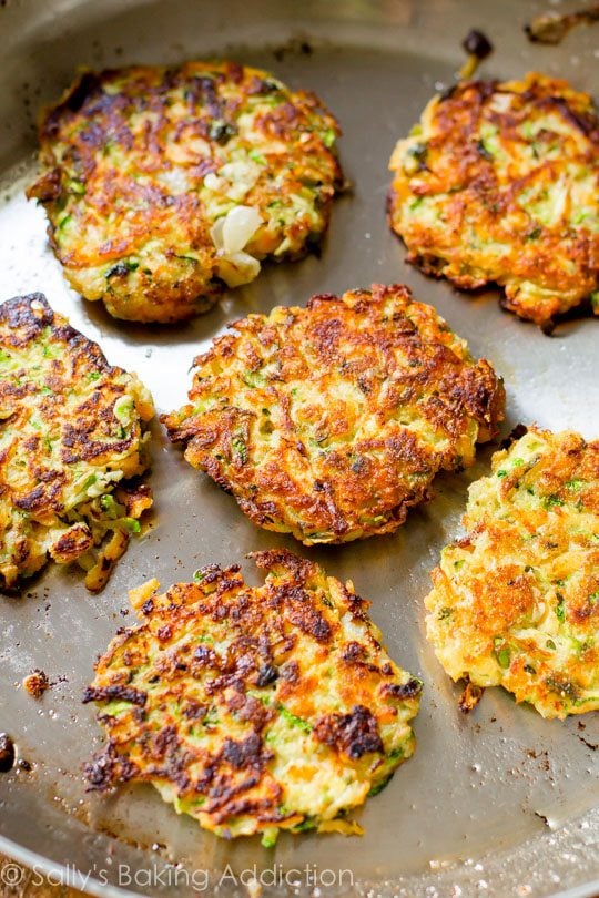 zucchini fritters in skillet