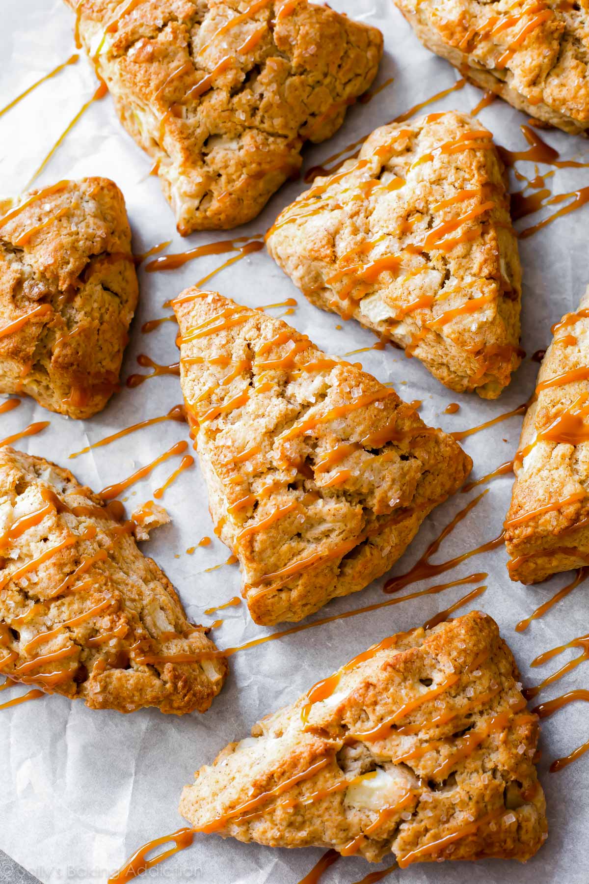 caramel apple cinnamon scones with salted caramel drizzle