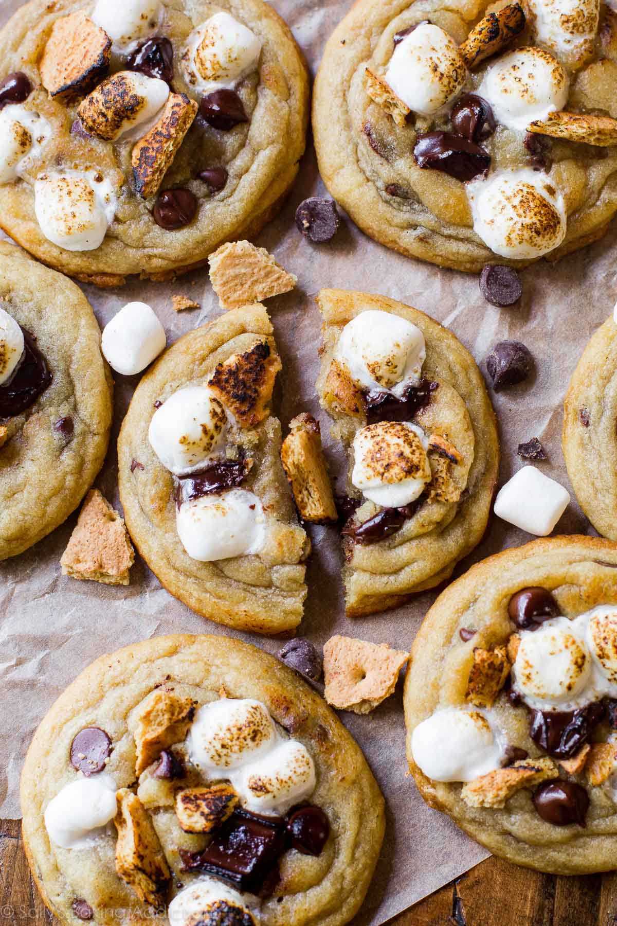 toasted s'mores chocolate chip cookies