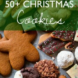assorted Christmas cookies with text overlay that says 50+ Christmas cookies