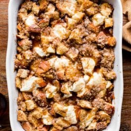 french toast casserole with sweet cream cheese and crumb topping