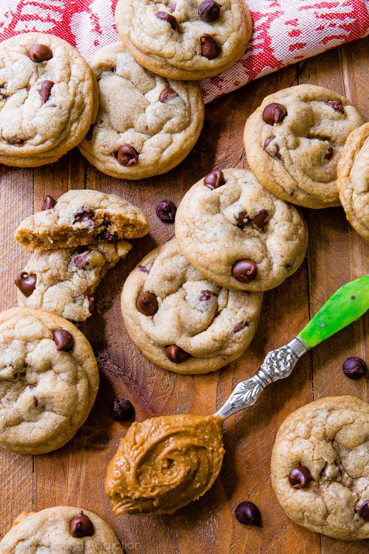 Biscoff chocolate chip cookies with a spoonful of Biscoff spread