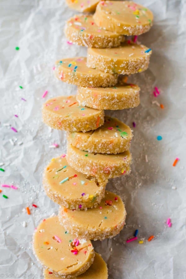 funfetti slice and bake cookie dough log cut into slices