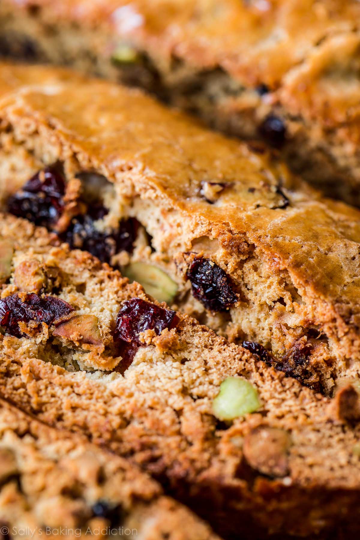 zoomed in image of cranberry pistachio biscotti