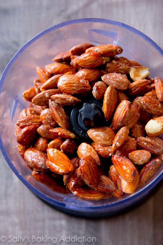 maple roasted almonds in a food processor