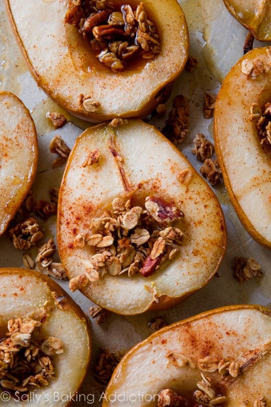 maple baked pears filled with granola