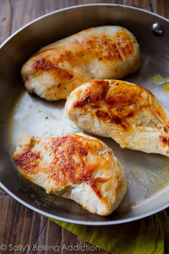 chicken breasts in a saucepan