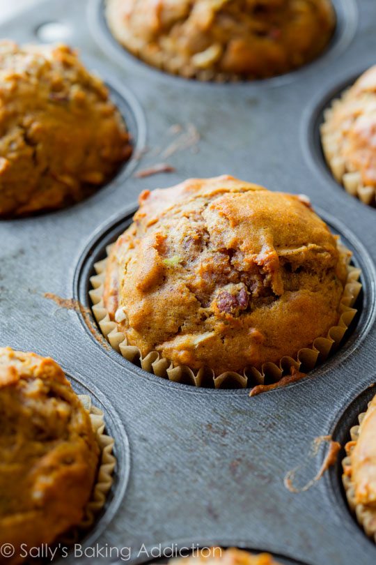 whole wheat apple cinnamon muffins in a muffin pan