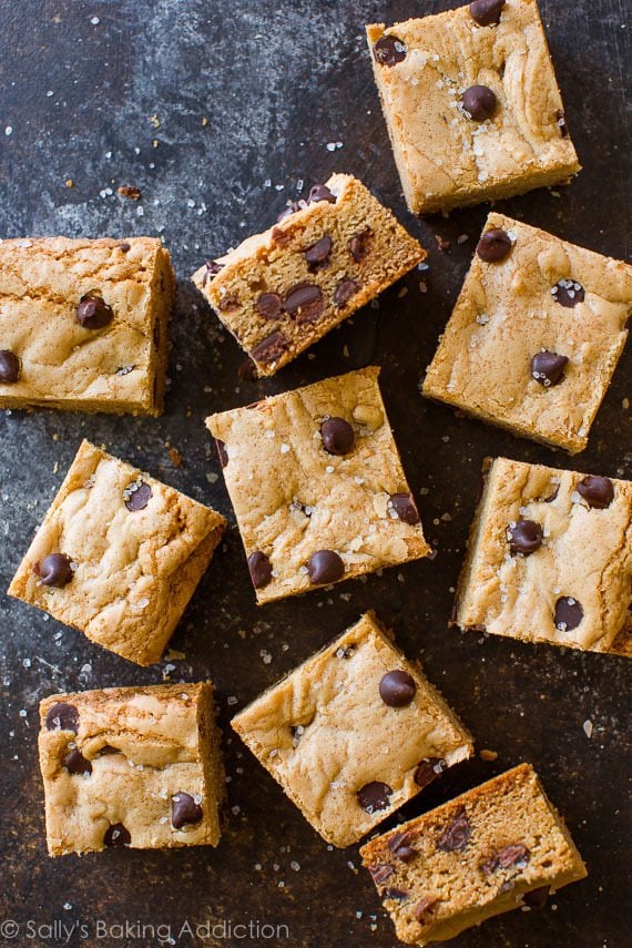 overhead image of chocolate chip cookie bars