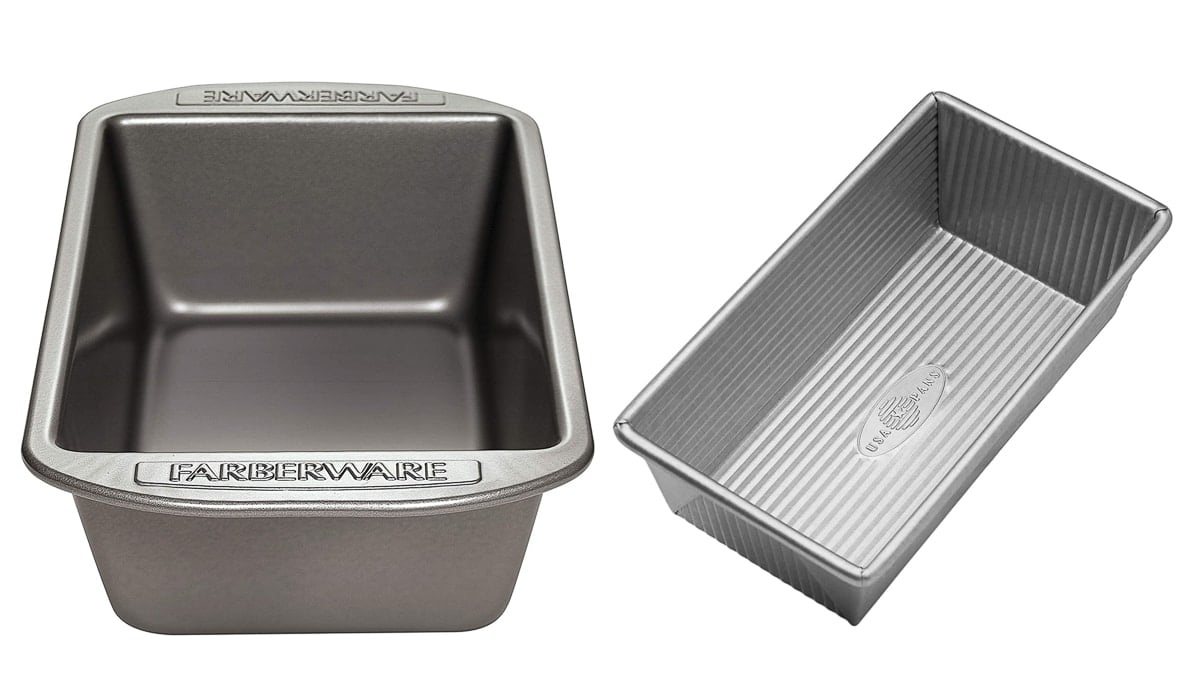 Two loaf pans from Farberware and USA Pan