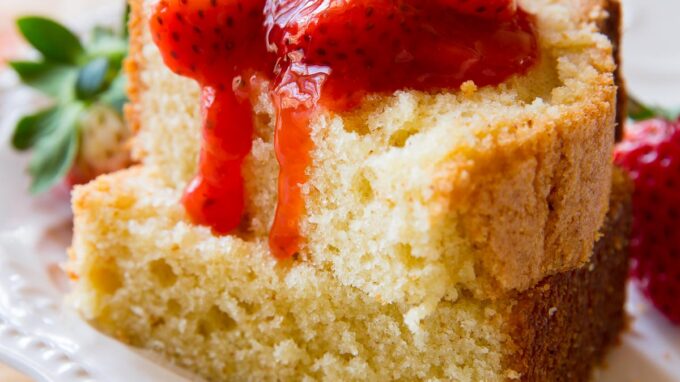 Brown Butter Pound Cake with Strawberry Compote