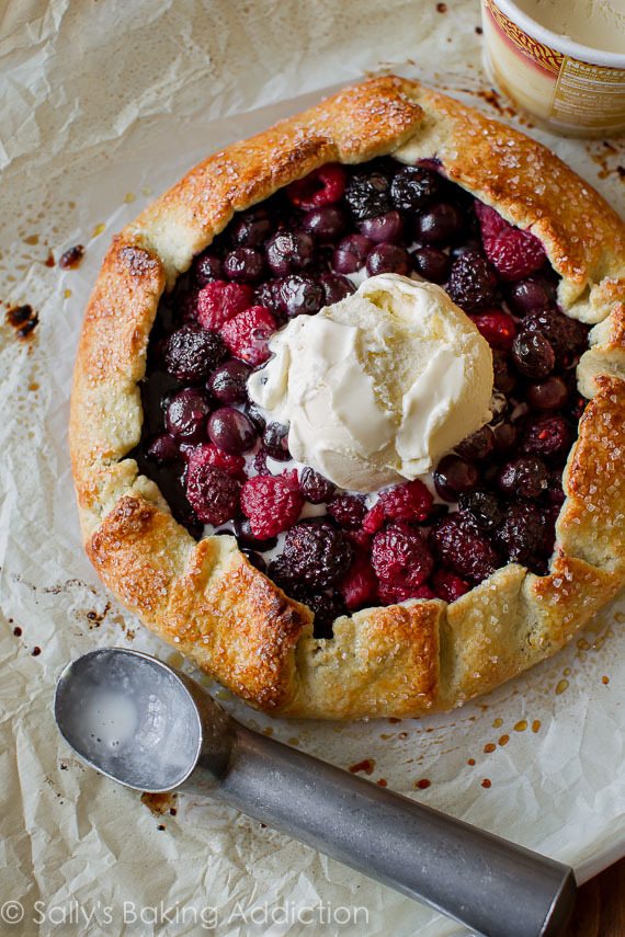 mixed berry galette with ice cream on top