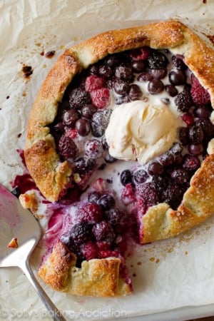 mixed berry galette with a scoop of ice cream on top