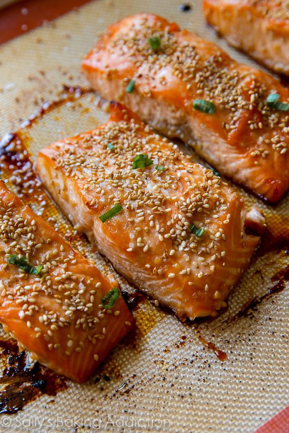 easy maple sesame salmon on a silpat baking mat