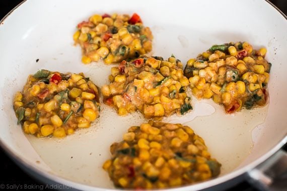 corn fritters in a skillet