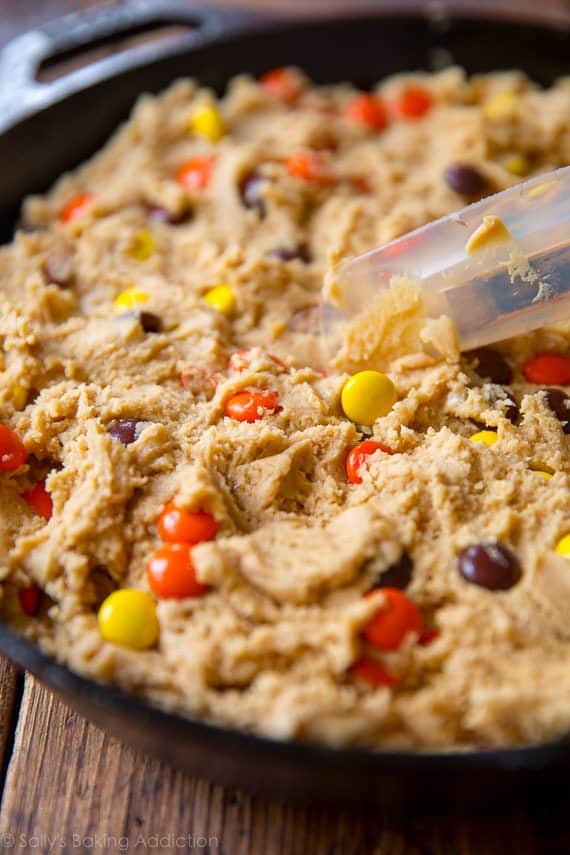 peanut butter cookie dough in a skillet