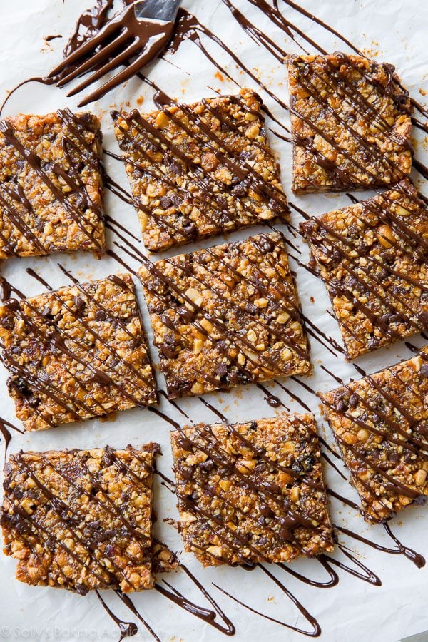 overhead image of chocolate peanut butter snack bars