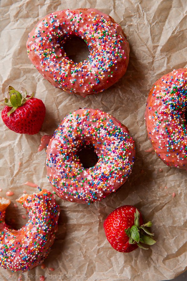 homemade doughnuts with strawberry frosting