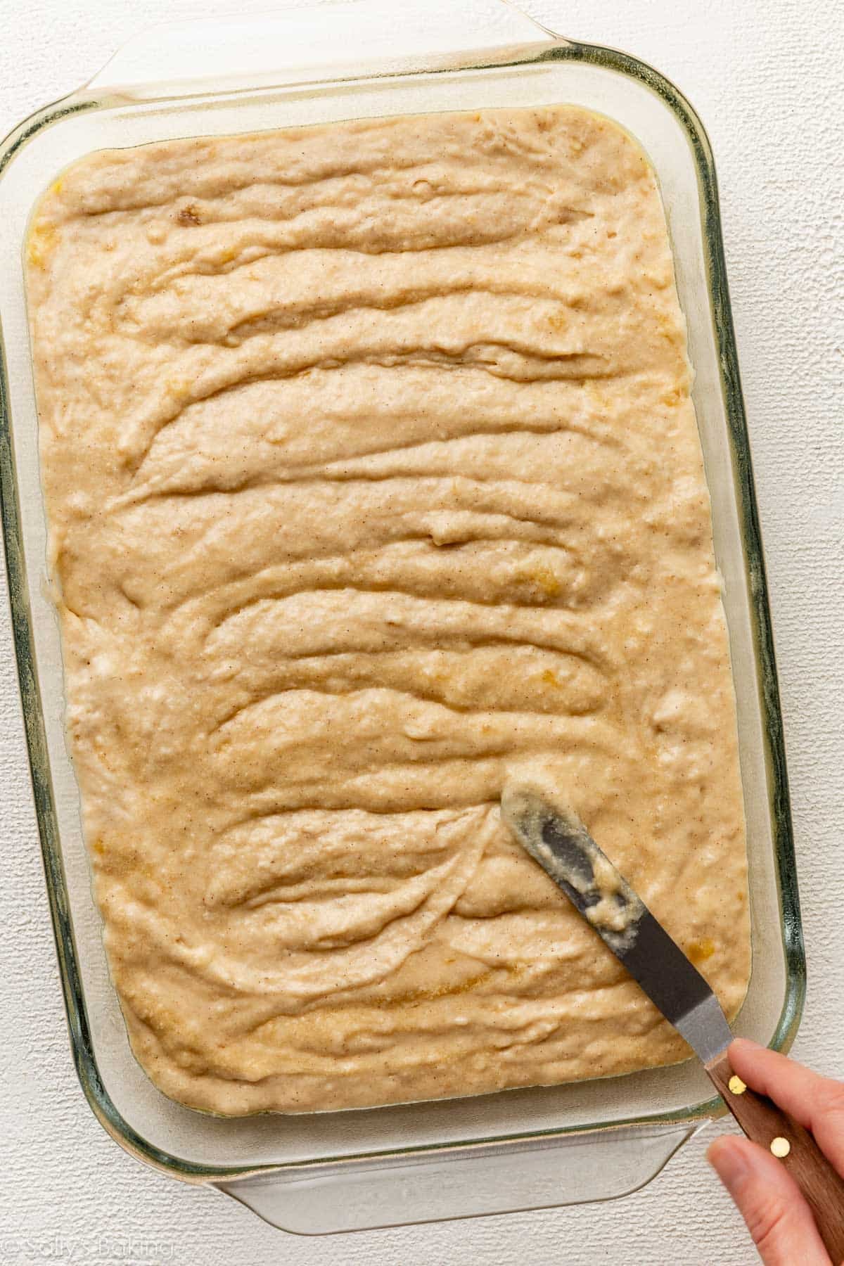 batter in glass pan.