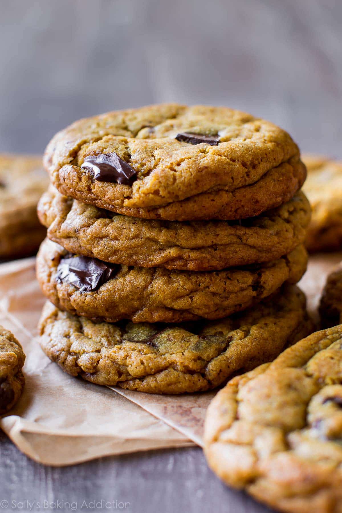 stack of 4 chocolate chip cookies