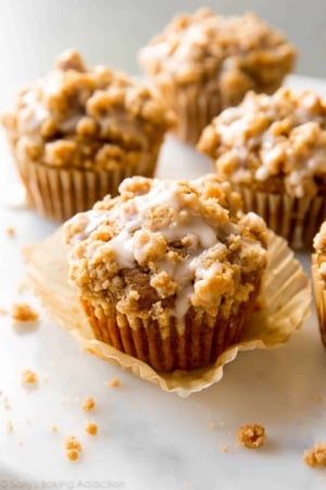 pumpkin crumb cake muffins with maple icing
