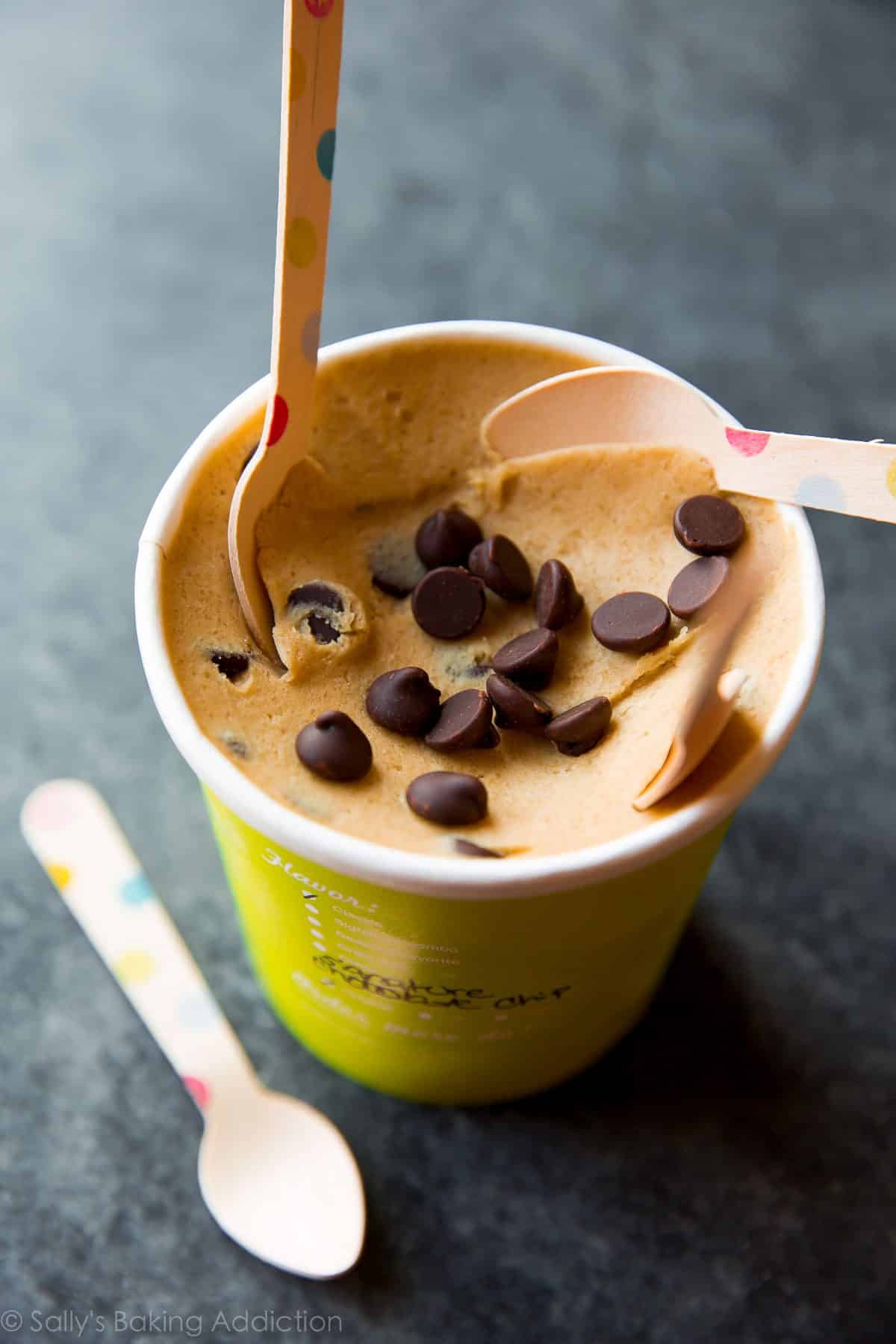 edible cookie dough with wooden spoons from Cookie Dō Confections