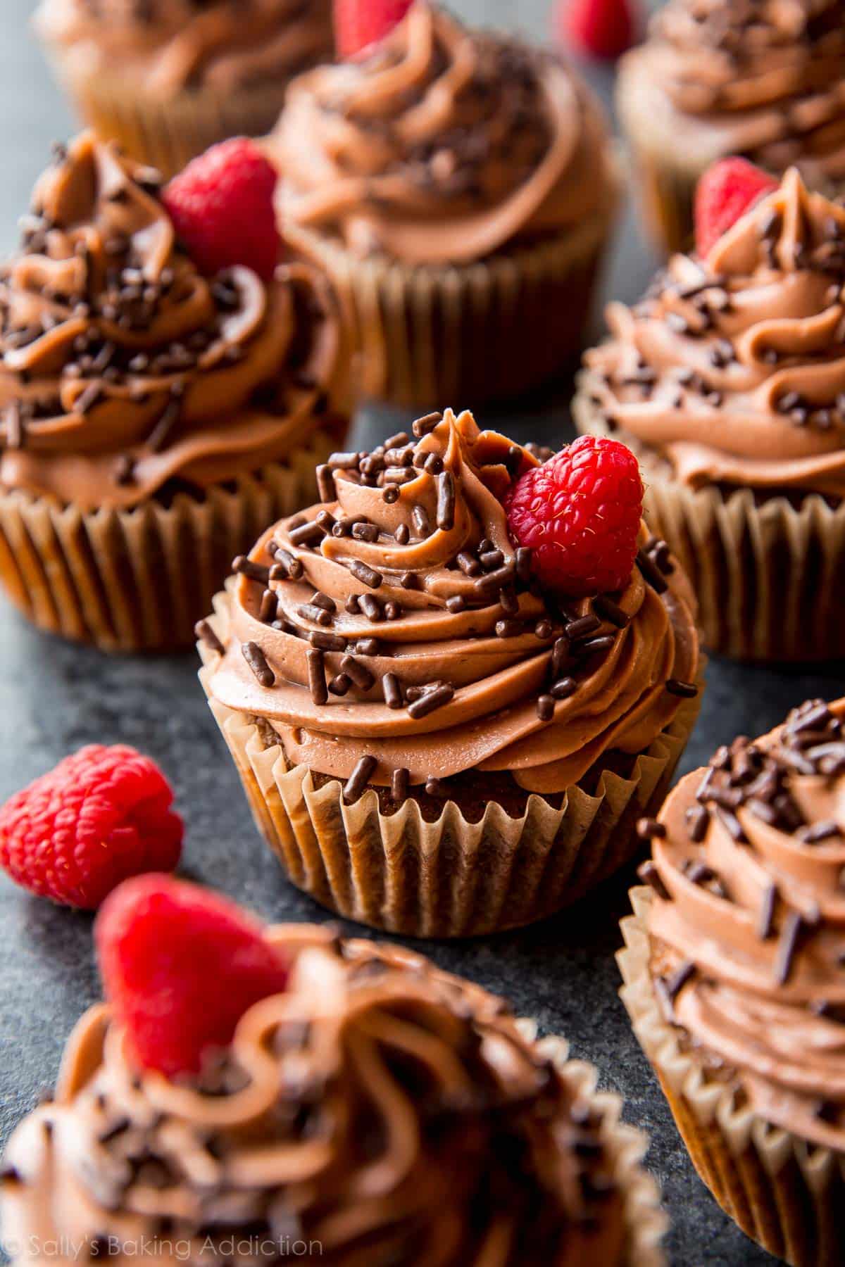 mocha Nutella cupcakes with Nutella frosting and chocolate sprinkles