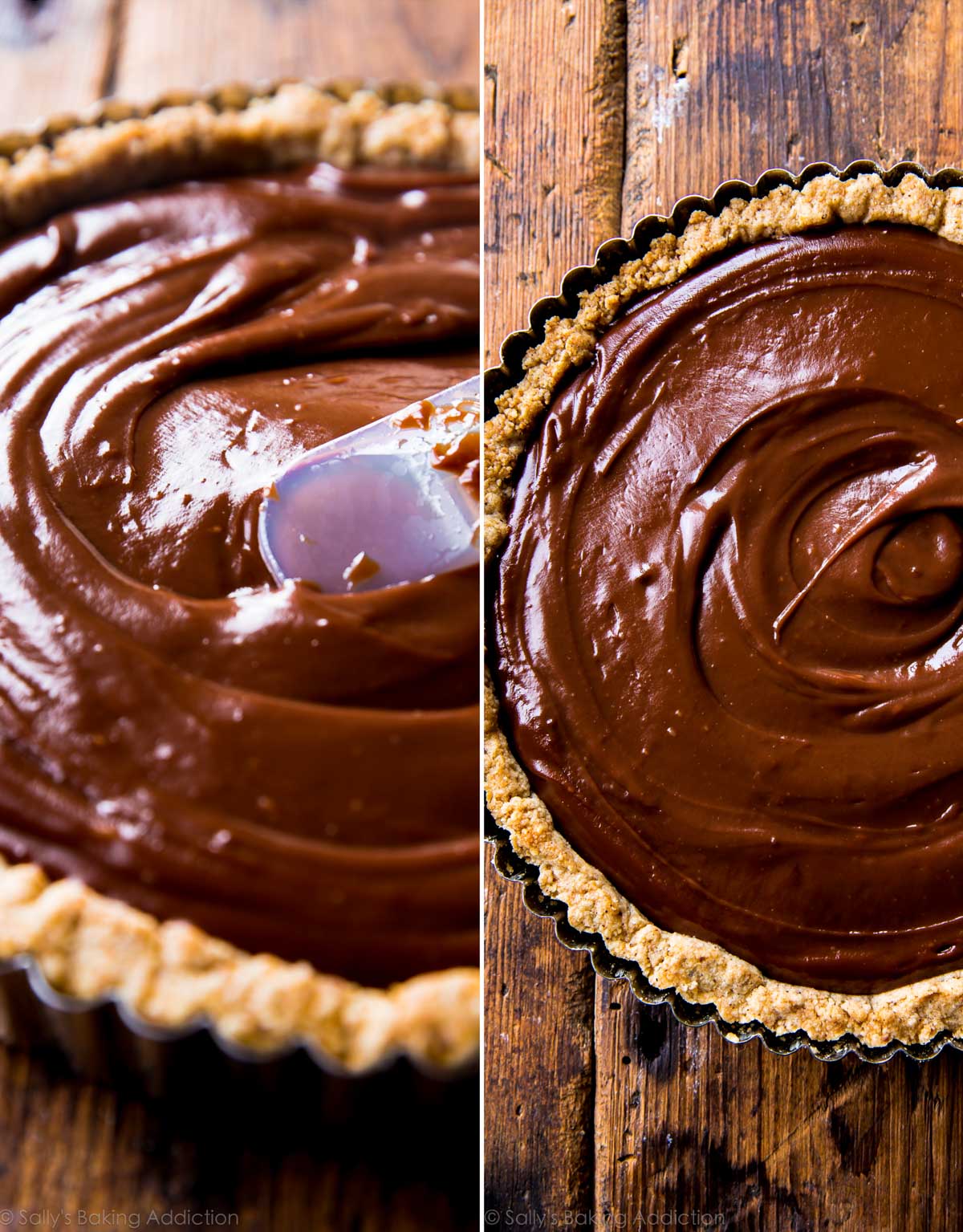 2 images of Nutella filling in the tart