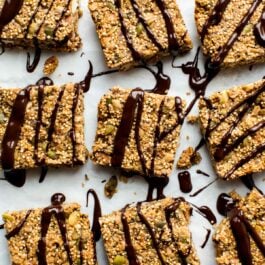 quinoa crunch snack bars drizzled with melted chocolate