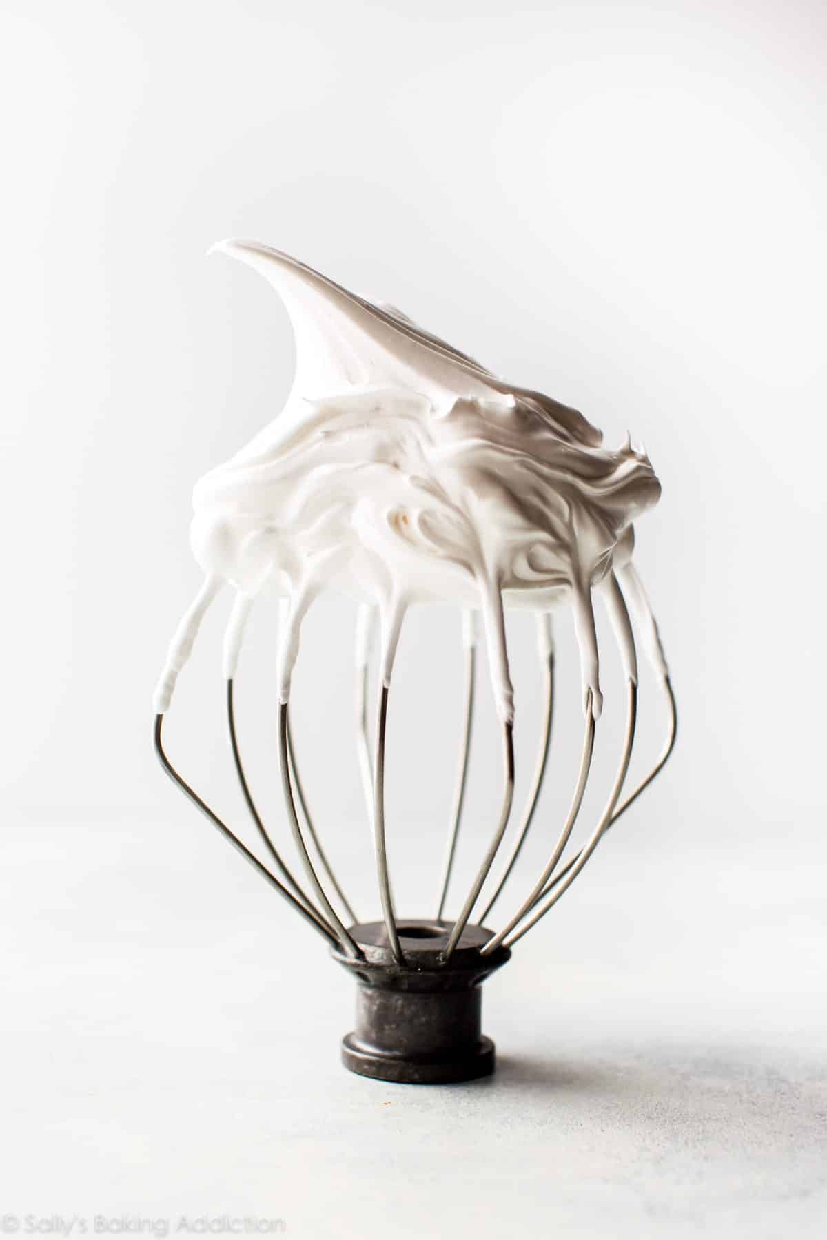 homemade marshmallow creme on a whisk attachment