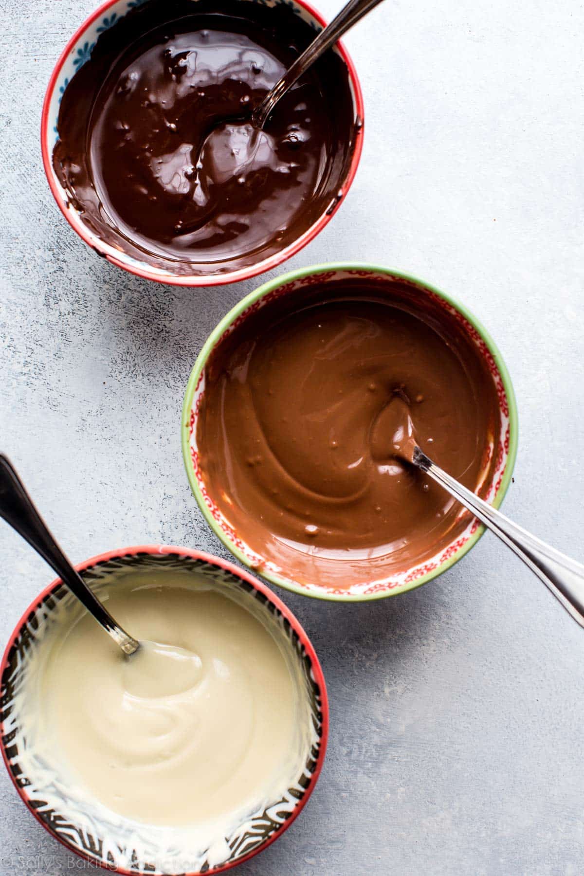 melted chocolate in bowls