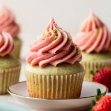 Pistachio Cupcakes with Strawberry Buttercream
