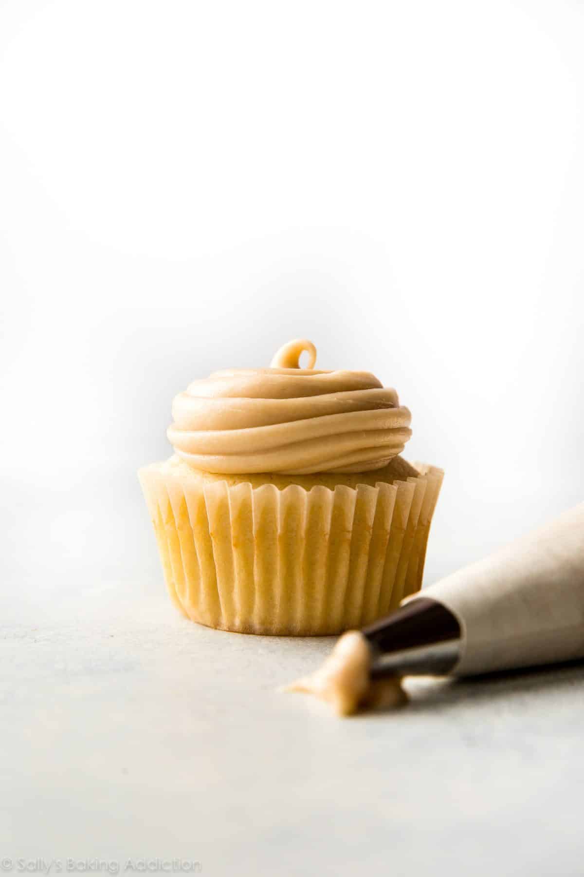 cupcake topped with salted caramel frosting