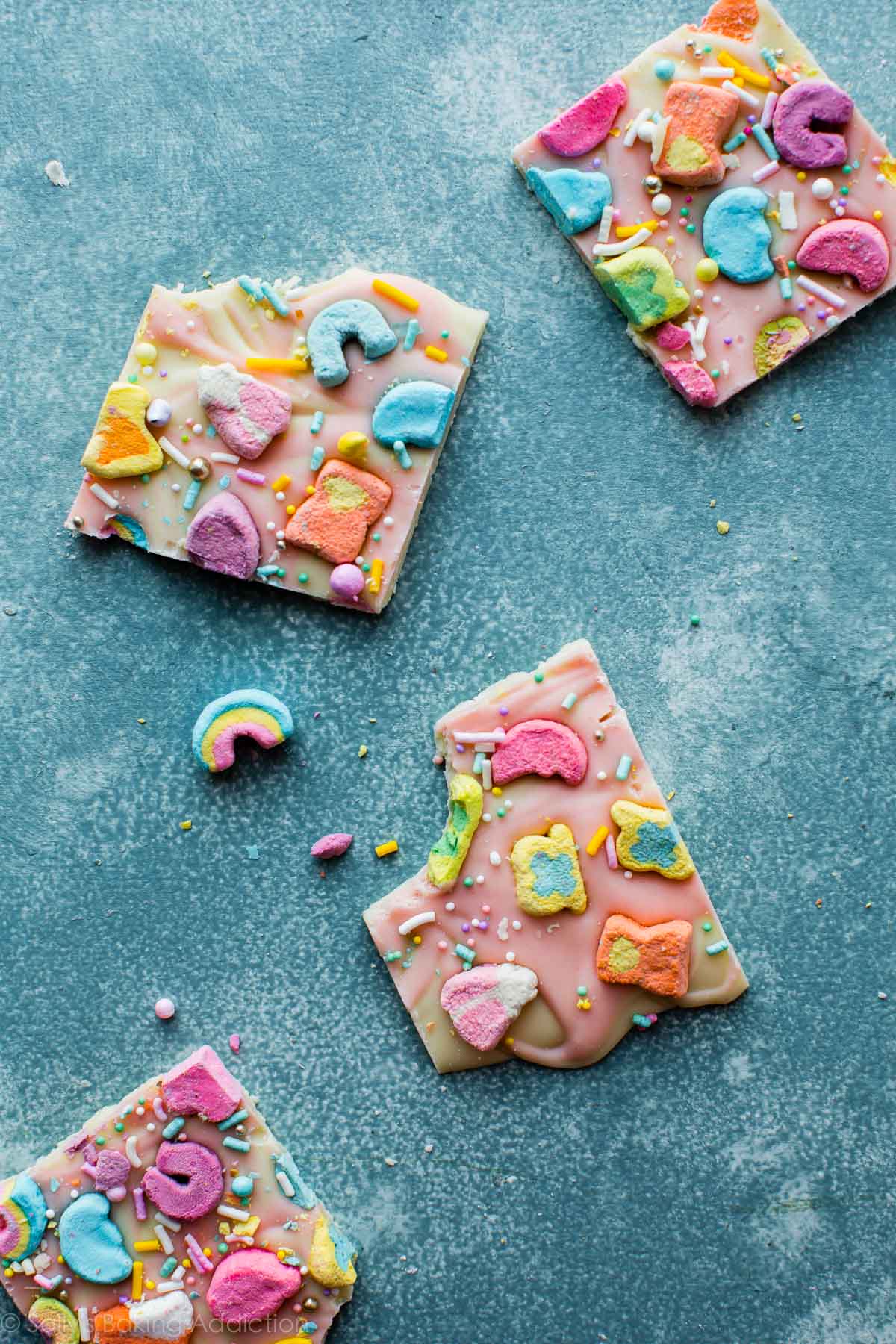 overhead image of pieces of Lucky Charms bark