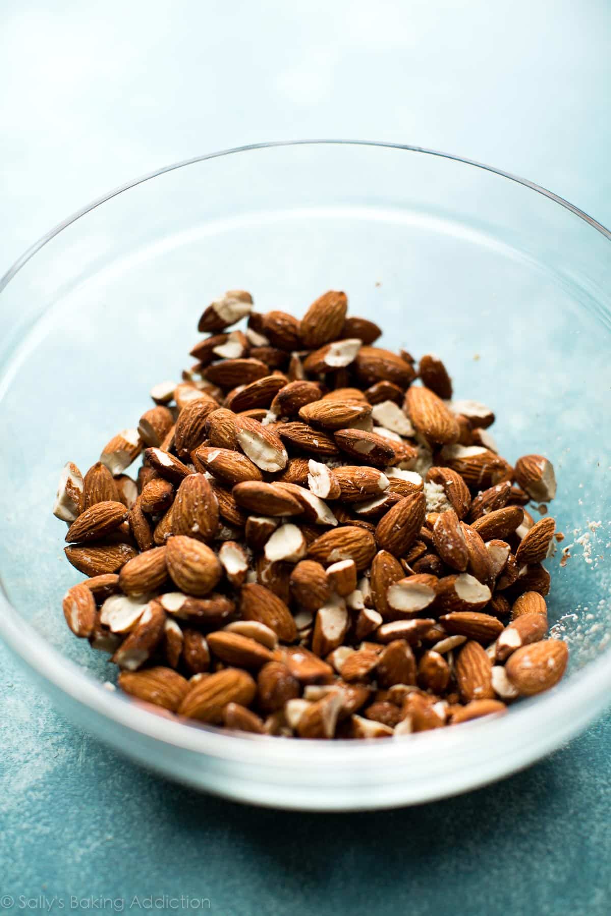 almonds in a glass bowl