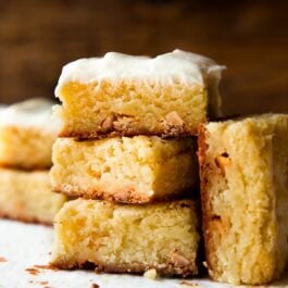 stack of white chocolate brownies