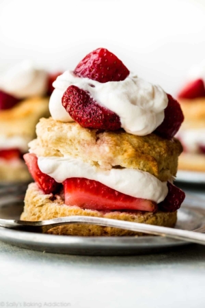 strawberry shortcake on a silver plate