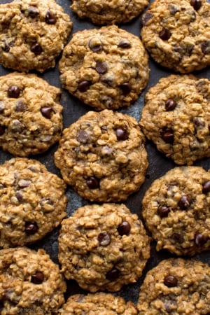overhead image of oatmeal chocolate chip cookies