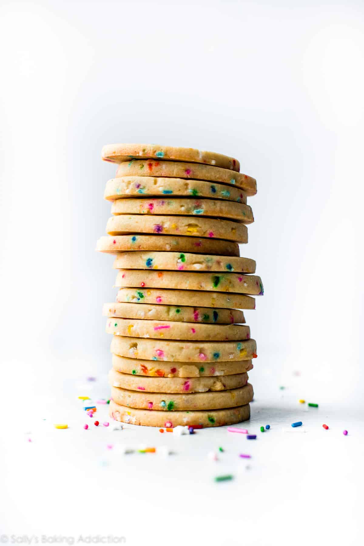 stack of rainbow sprinkle sugar cookies