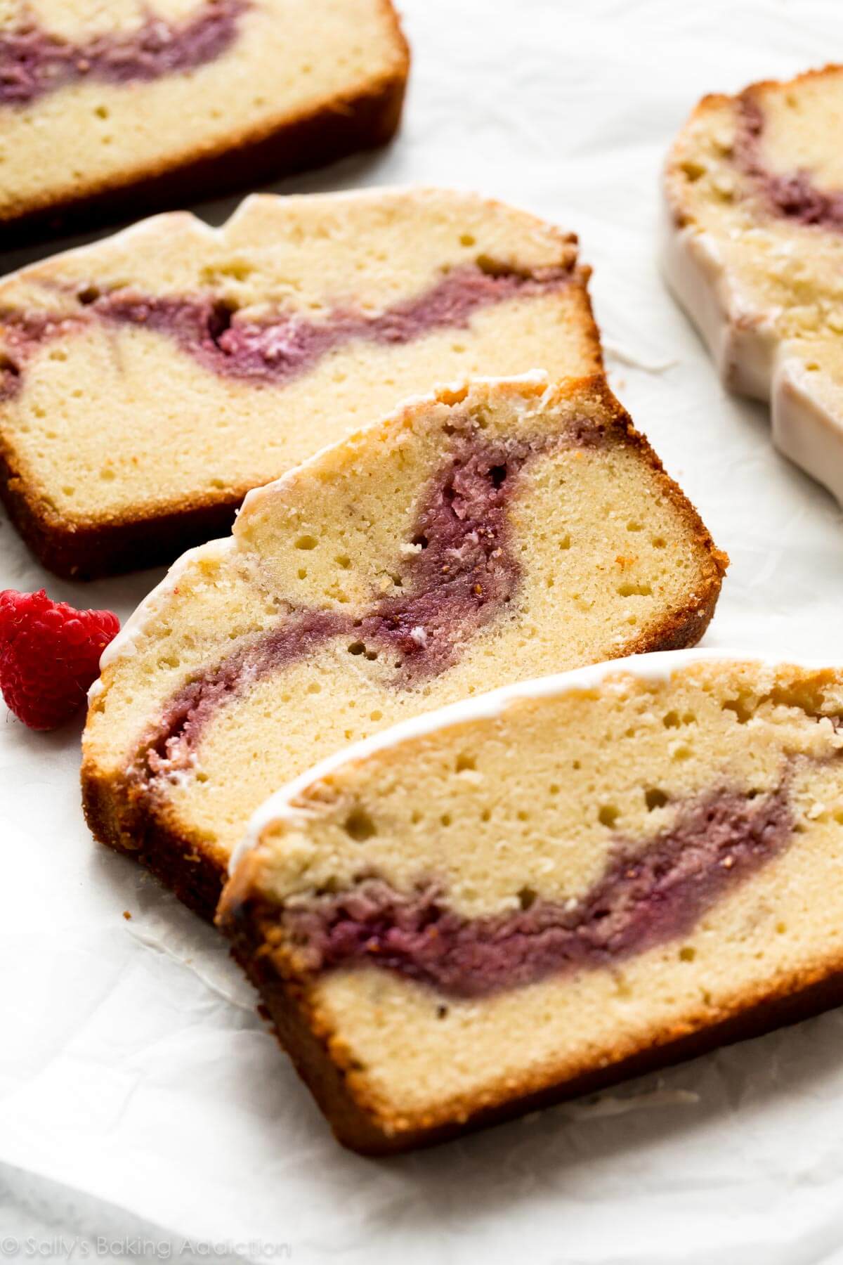 slices of raspberry swirl pound cake