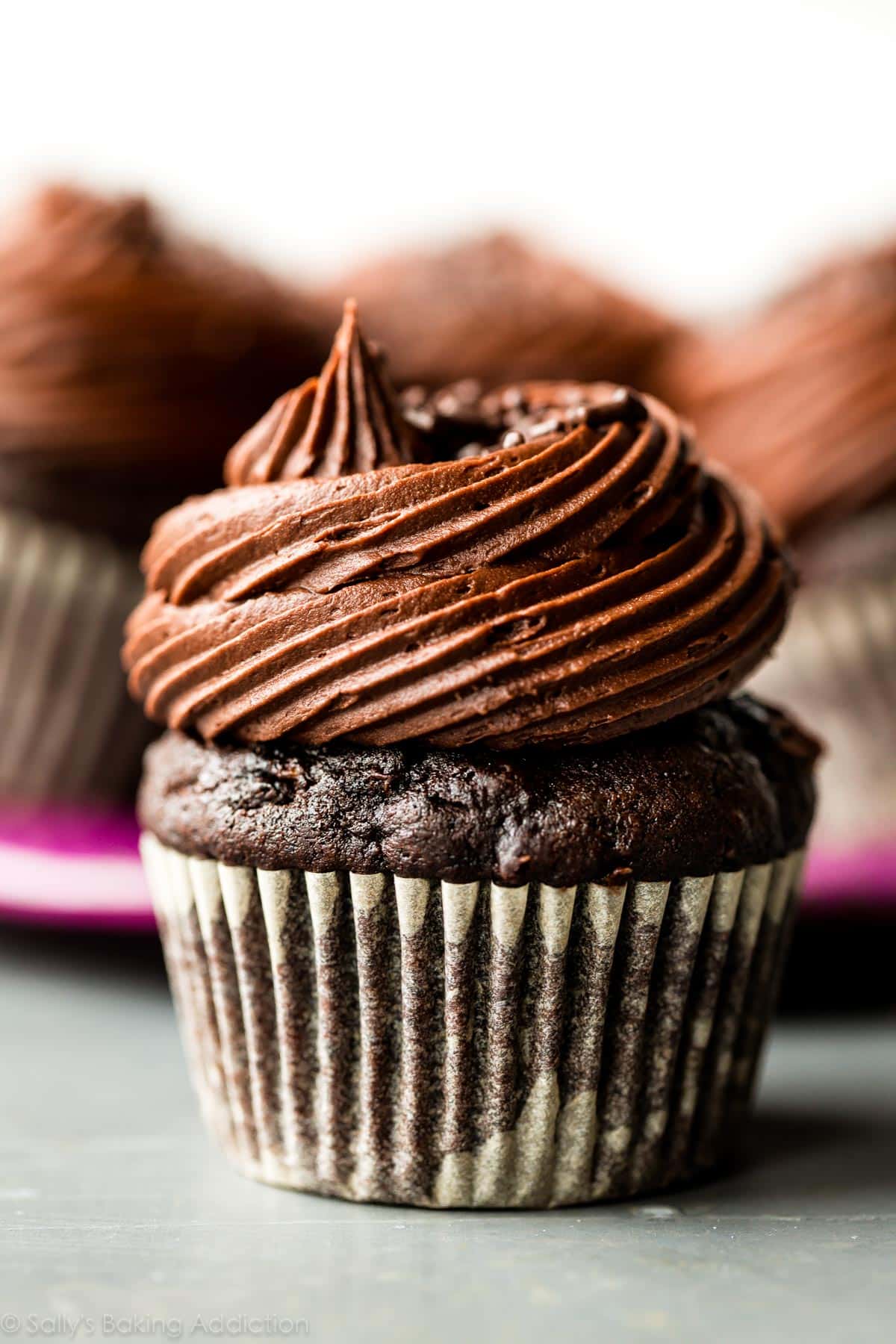 chocolate zucchini cupcake topped with chocolate fudge frosting