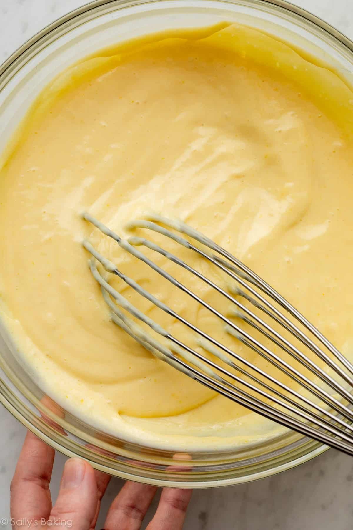 yellow filling in glass bowl.